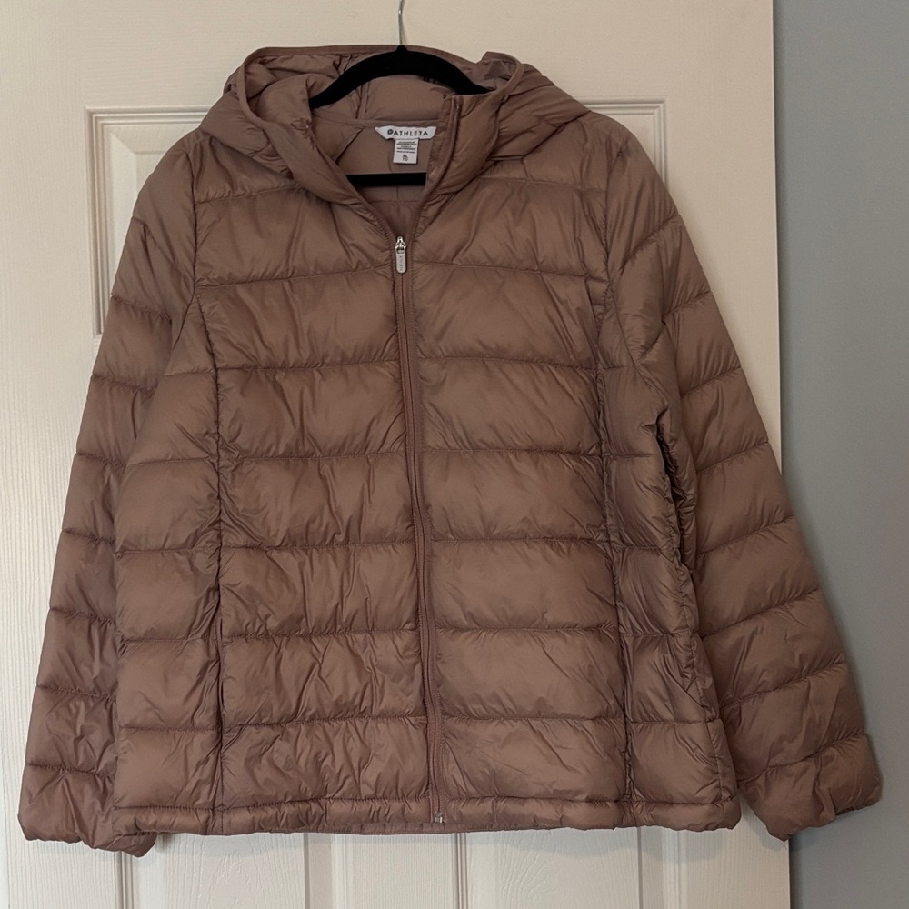 Athleta light pink aire puffer coat